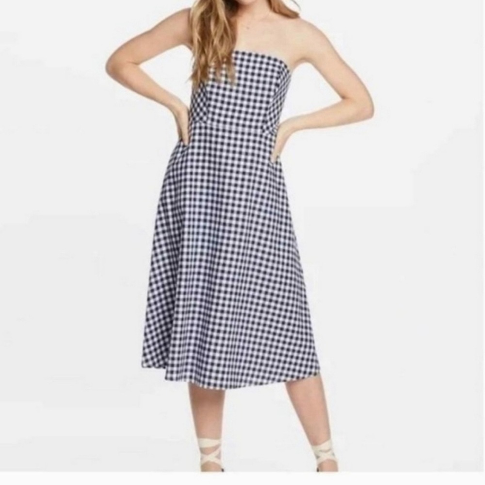 Draper James Black and White Gingham Strapless Midi Dress